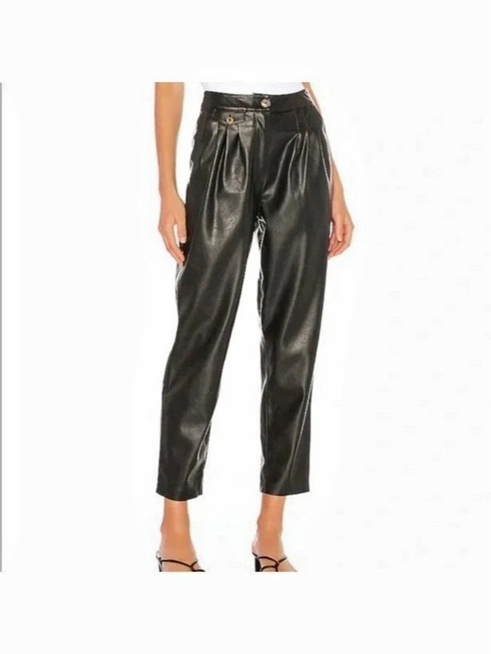 NWT BLANKNYC Film Noir Vegan Leather Pleated Carrot Leg Pants Black Trousers 27